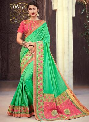   sea green woven silk blend saree with blouse 1
