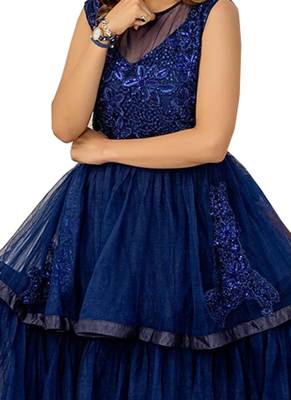 Navy-Blue Embroidered Net Long-Kurtis 2
