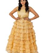 Beige Embroidered Net Long-Kurtis