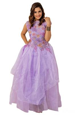 Purple Embroidered Net Long-Kurtis 1