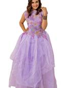 Purple Embroidered Net Long-Kurtis