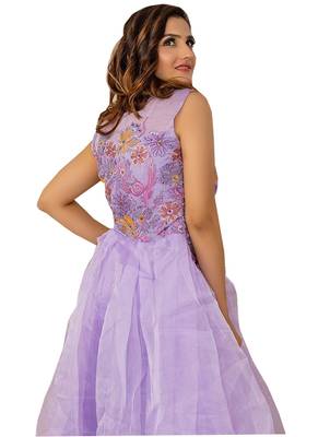 Purple Embroidered Net Long-Kurtis 2