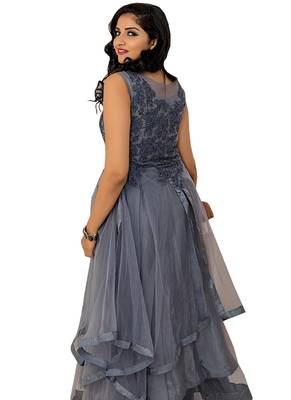 Grey Embroidered Net Long-Kurtis 2