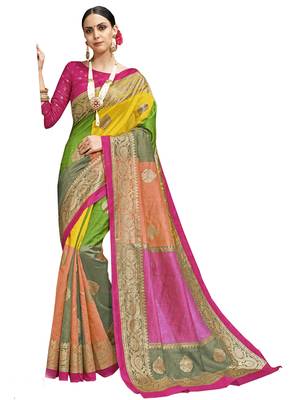 Multicolor Printed Silk Cotton Saree With Blouse 1