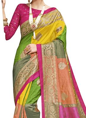 Multicolor Printed Silk Cotton Saree With Blouse 2