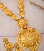 Gold Alloy Yellow Gold plated Long Necklace Set with Earrings
