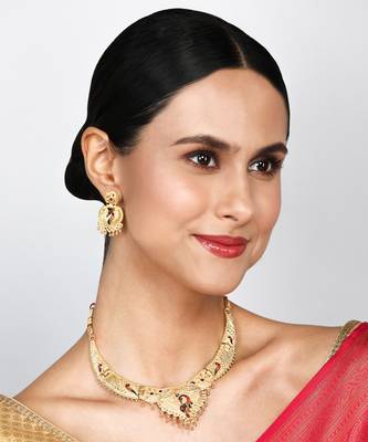 Asmitta Designer 1 Gram Gold Plated Choker Style Necklace Set For Women 2