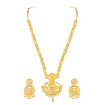 Asmitta Glamorous 1 Gram Gold Plated Opera Style Necklace Set For Women 3