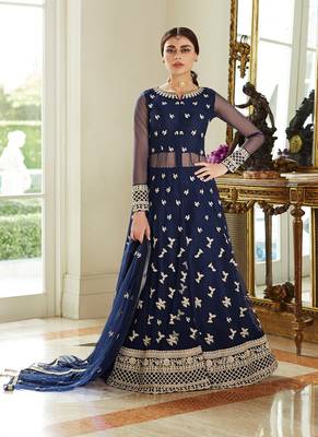 Navy-blue embroidered net salwar 1