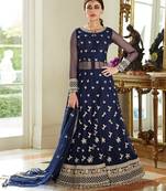 Navy-blue embroidered net salwar