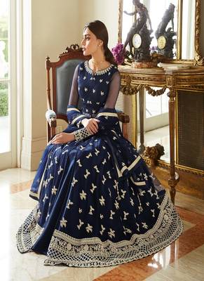Navy-blue embroidered net salwar 2