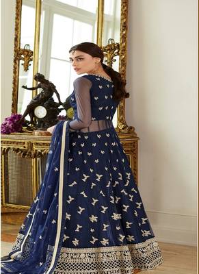 Navy-blue embroidered net salwar 3