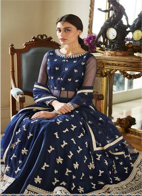 Navy-blue embroidered net salwar 4