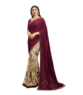 Maroon printed georgette saree with blouse 1