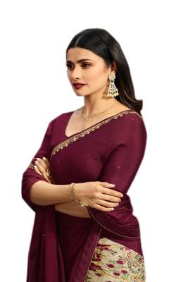 Maroon printed georgette saree with blouse 2
