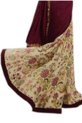 Maroon printed georgette saree with blouse 3