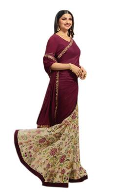 Maroon printed georgette saree with blouse 4