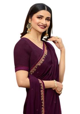 Purple printed georgette saree with blouse 2