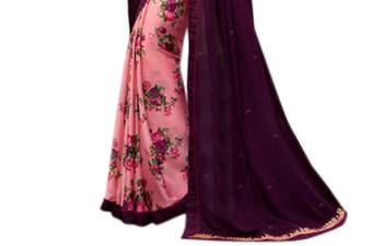 Purple printed georgette saree with blouse 3