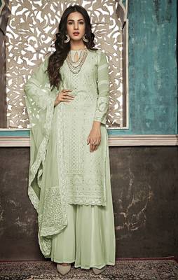 Light-green embroidered faux georgette salwar 1