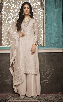 Beige embroidered faux georgette salwar 1