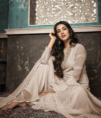 Beige embroidered faux georgette salwar 2