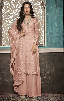 Light-peach embroidered faux georgette salwar 1