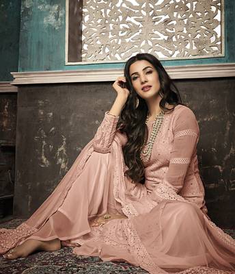 Light-peach embroidered faux georgette salwar 2