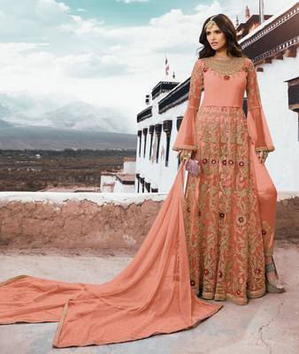 Peach embroidered net salwar 1