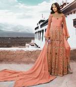 Peach embroidered net salwar