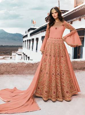 Peach embroidered net salwar 2