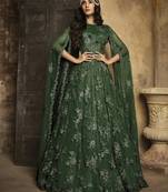 Dark-green embroidered net salwar