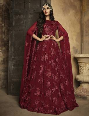 Maroon embroidered net salwar 1