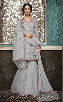 Light-grey embroidered net salwar 1