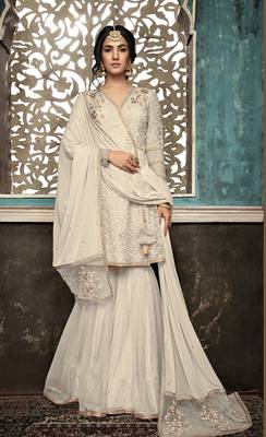 Off-white embroidered net salwar 1