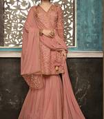 Dark-coral embroidered net salwar