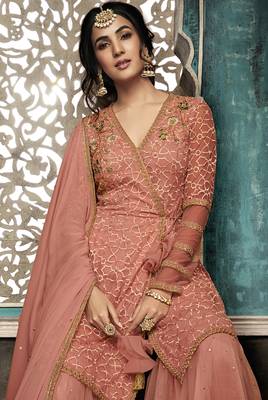 Dark-coral embroidered net salwar 2