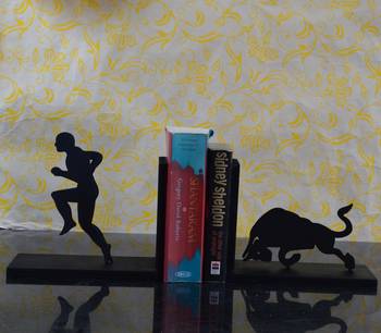 Bull and Men Wooden Book End 1