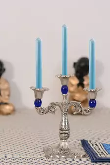 Royal Blue Crystal Metal Candle Stand