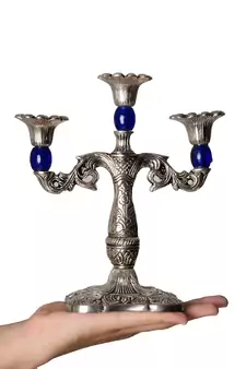 Royal Blue Crystal Metal Candle Stand