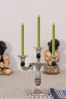Royal Green Crystal Metal Candle Stand