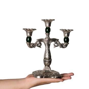 Royal Green Crystal Metal Candle Stand 5