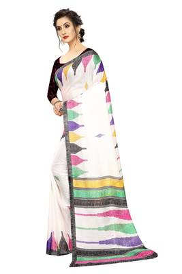White printed linen saree with blouse 2