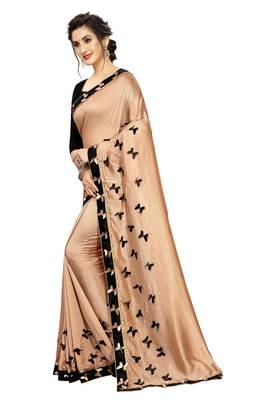 Golden printed linen saree with blouse 2