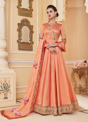 Peach embroidered silk salwar 1