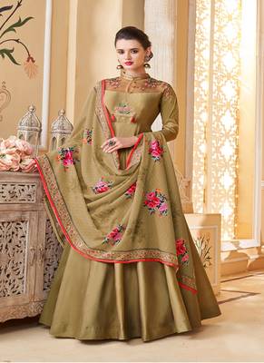Olive embroidered silk salwar 1