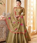 Olive embroidered silk salwar