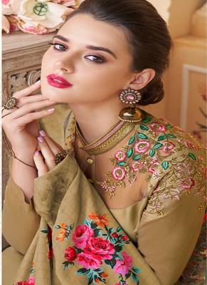 Olive embroidered silk salwar 2