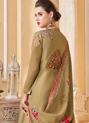 Olive embroidered silk salwar 3