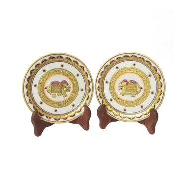 Golden Elephant Etched Decorative Plates (Set of 2) 1